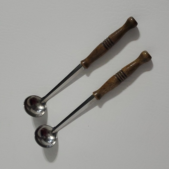 Vintage Condiment Spoons Mayo Ketchup Mustard Ladles Wood Handle Relish Server - Picture 2 of 4